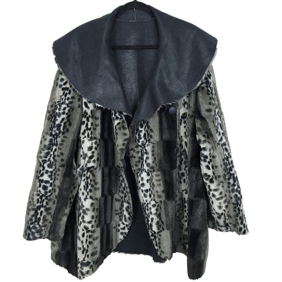 CHI by Falchi Faux Suede Faux Fur Reversible Leopard Print Coat, Size Large - Picture 2 of 16